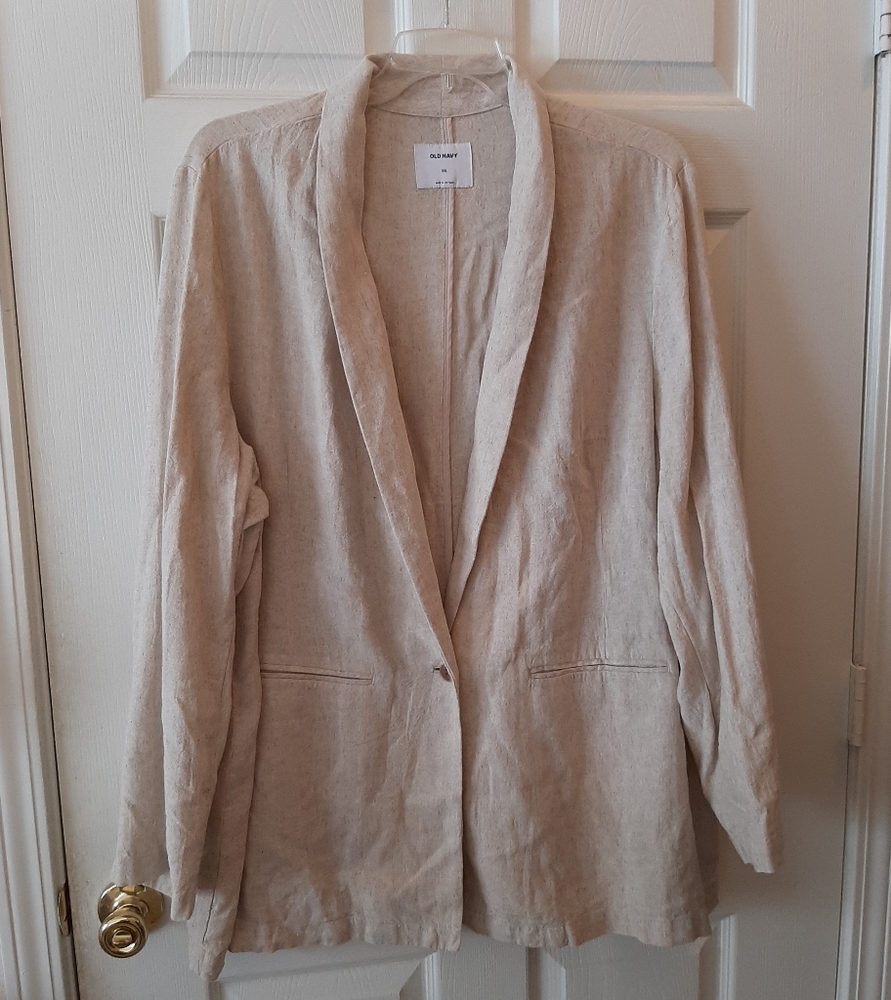 Old Navy Cream Linen Boyfriend Oversized Blazer
